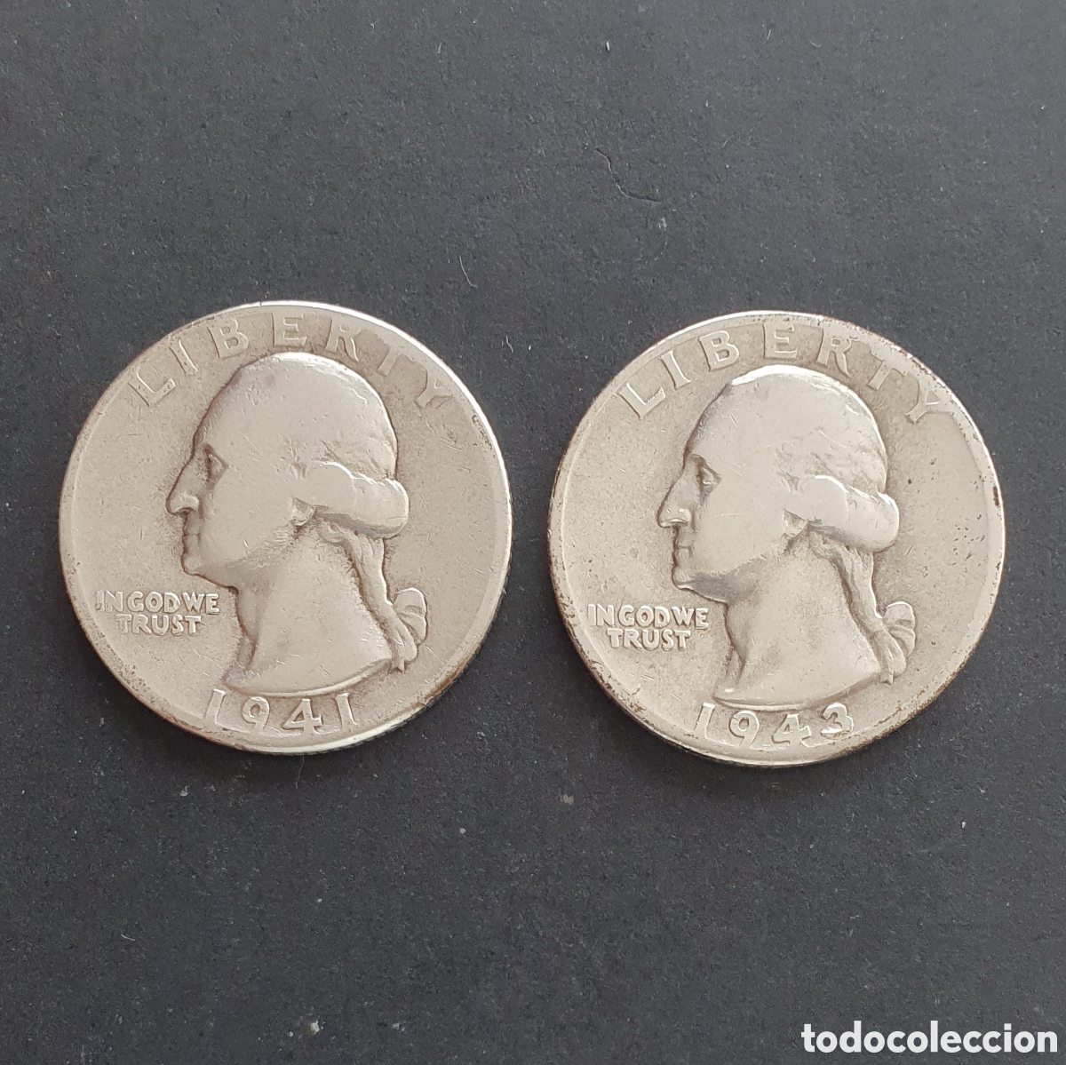 Monedas antiguas de Am&eacute;rica: EEUU 2 MONEDAS 1/4 D&Oacute;LAR PLATA 1941-1943 FILADELFIA