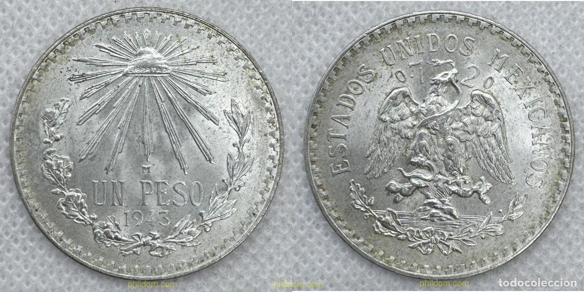 Monedas antiguas de Am&eacute;rica: 5443 MEXICO 1943 1 PESO 1943 MEXICO SILVER PLATA