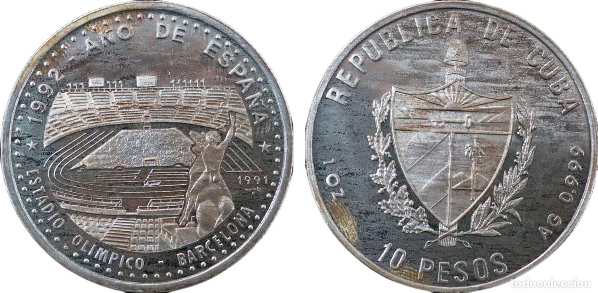 Monedas antiguas de Am&eacute;rica: CUBA 1991 ESTADIO OLIMPICO BARCELONA 1 ONZA *Mint 3250* 10 PESOS