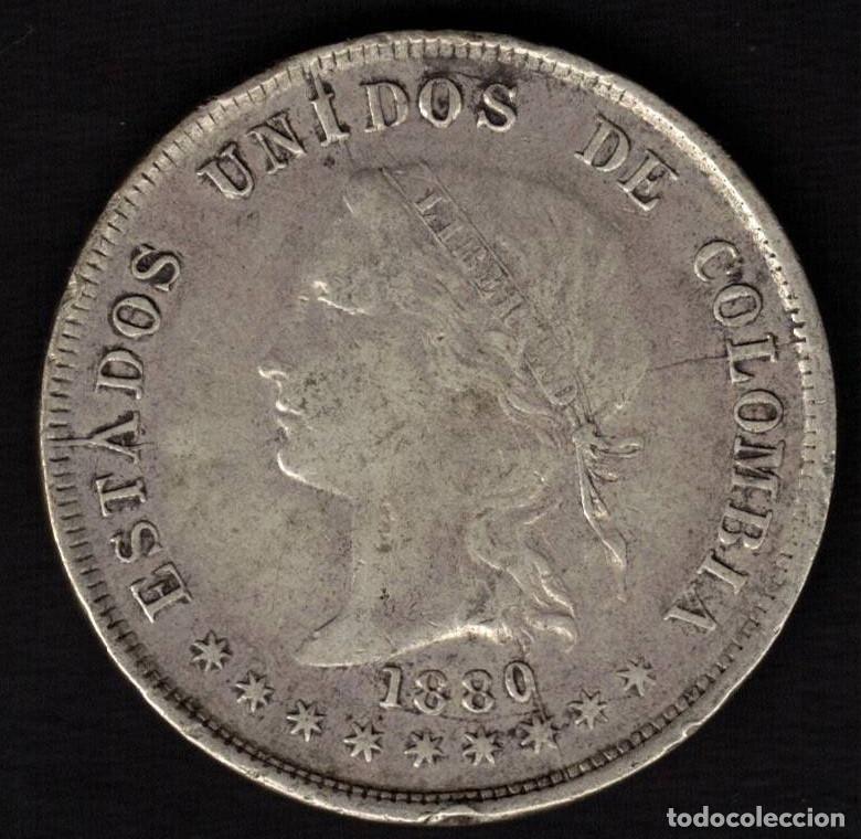 Monedas antiguas de Am&eacute;rica: MONEDA COLOMBIA 50 CENTAVOS 1880 - PLATA