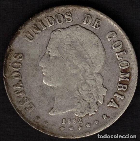 Monedas antiguas de Am&eacute;rica: MONEDA COLOMBIA 20 CENTAVOS 1882 - PLATA