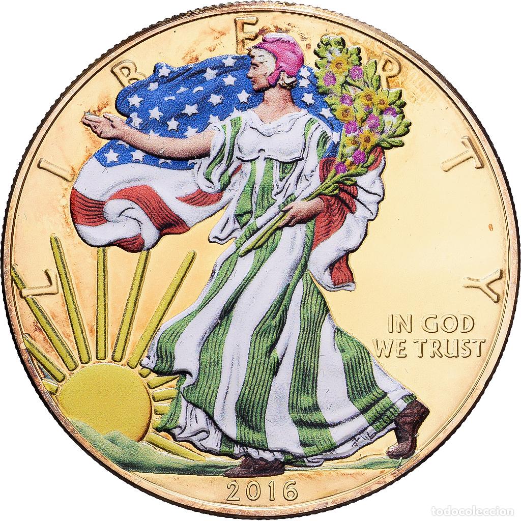 Monedas antiguas de Am&eacute;rica: [#1214230] Estados Unidos, 1 Dollar, 1 Oz, Silver Eagle, 2016, Philadelphia, Oro vermeil