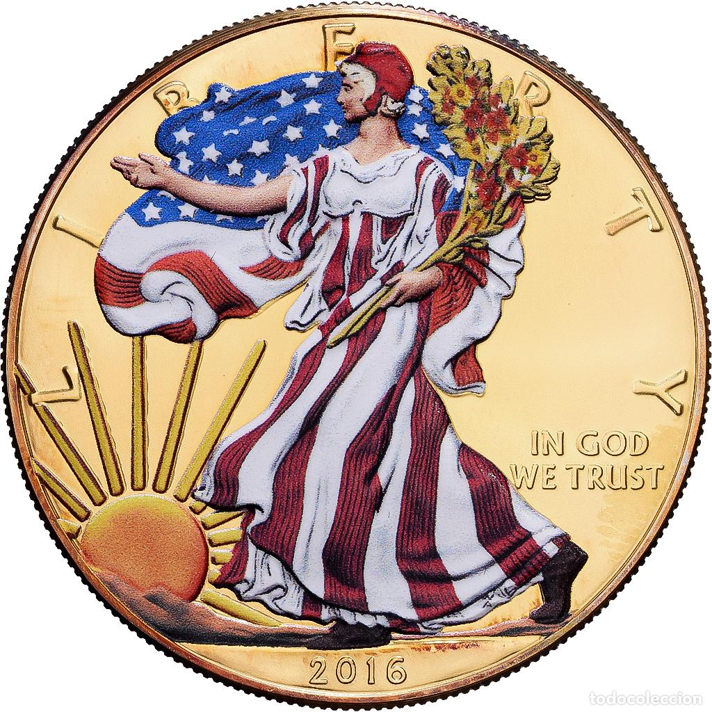 Monedas antiguas de Am&eacute;rica: [#1214232] Estados Unidos, 1 Dollar, 1 Oz, Silver Eagle, 2016, Philadelphia, Oro vermeil