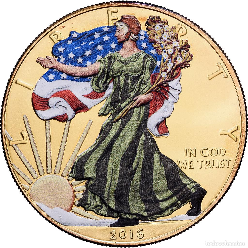 Monedas antiguas de Am&eacute;rica: [#1214231] Estados Unidos, 1 Dollar, 1 Oz, Silver Eagle, 2016, Philadelphia, Oro vermeil