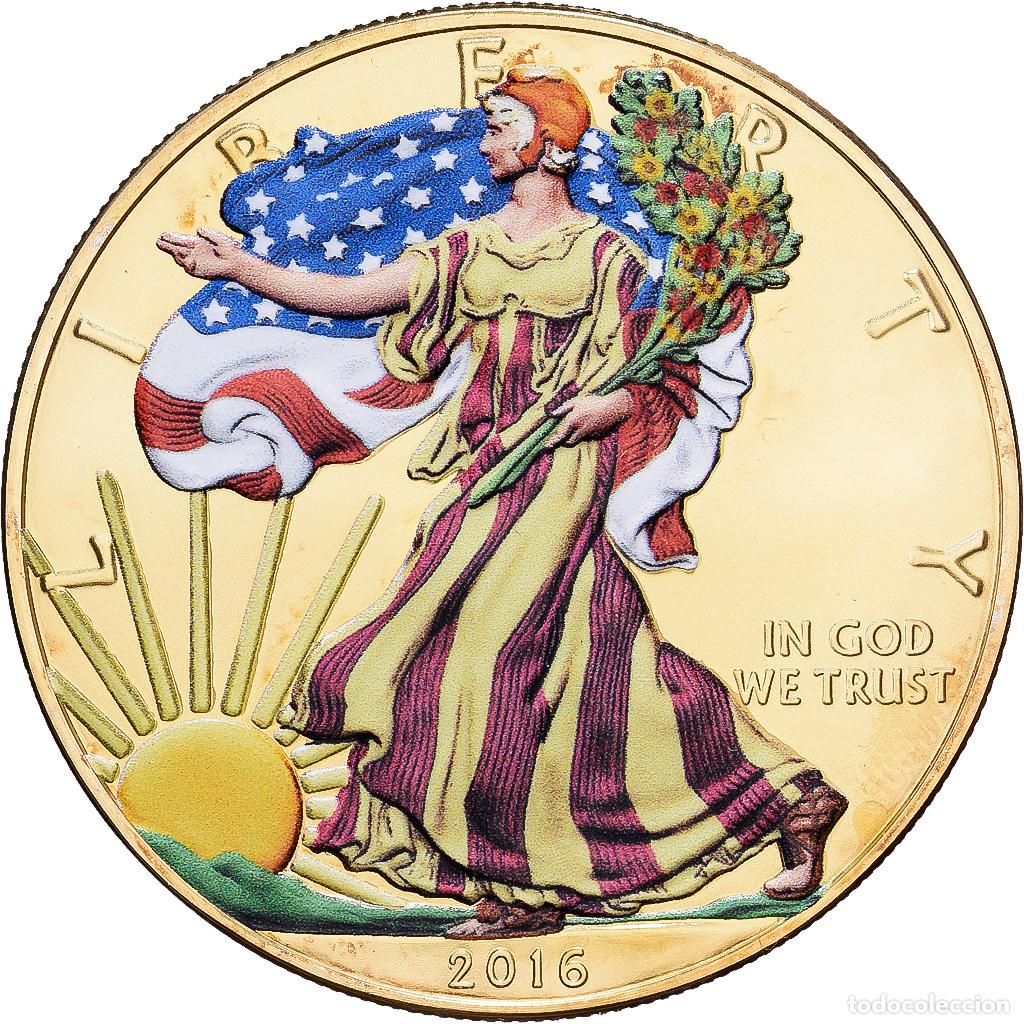 Monedas antiguas de Am&eacute;rica: [#1214229] Estados Unidos, 1 Dollar, 1 Oz, Silver Eagle, 2016, Philadelphia, Oro vermeil