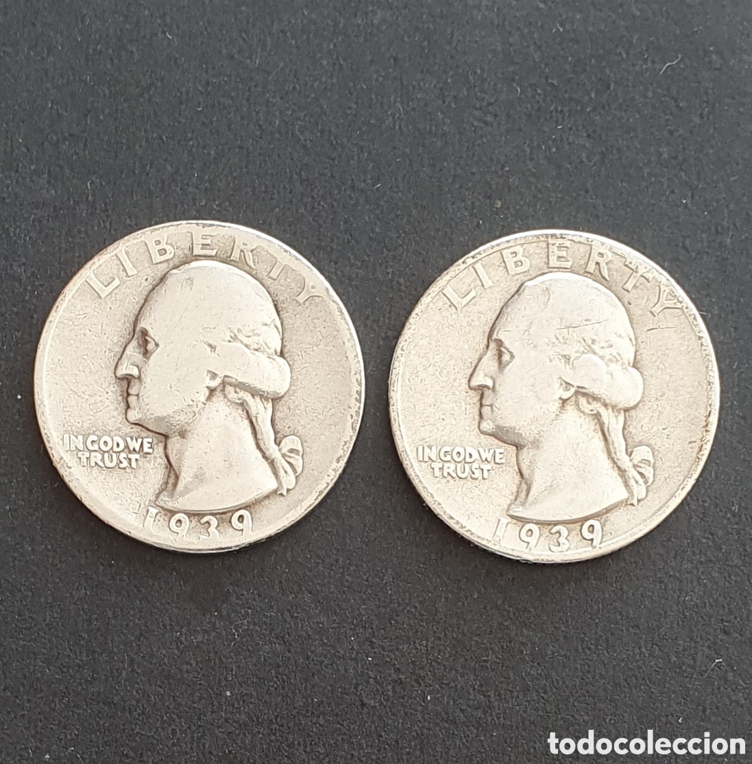 Alte M&uuml;nzen aus Amerika: EEUU 2 MONEDAS 1/4 D&Oacute;LAR PLATA 1939