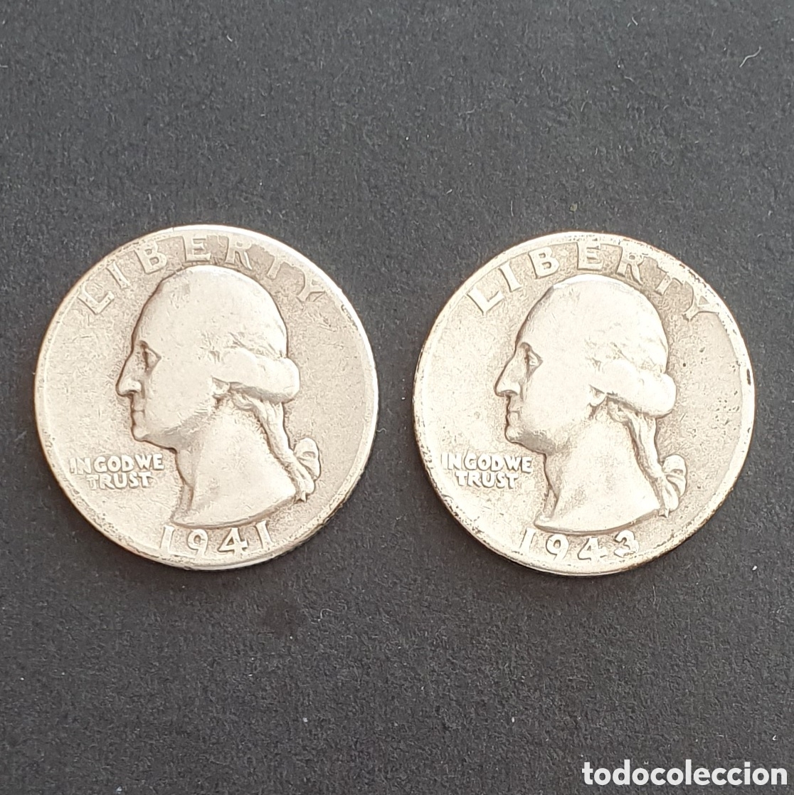 Alte M&uuml;nzen aus Amerika: EEUU 2 MONEDAS 1/4 D&Oacute;LAR PLATA 1941-1943 FILADELFIA