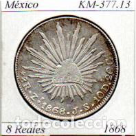 Monedas antiguas de Am&eacute;rica: M&Eacute;XICO 1868, 8 REALES, KM-377.13, ZACATECAS. AG, MBC, 2 FOTOS