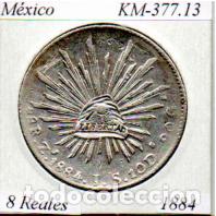 Monedas antiguas de Am&eacute;rica: M&Eacute;XICO 1884, 8 REALES, KM-377.13, ZACATECAS. AG, MBC. 2 FOTOS