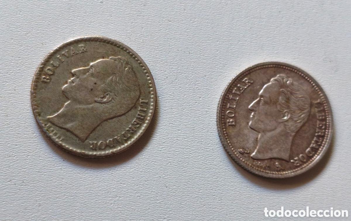 Monedas antiguas de Am&eacute;rica: 2 MONEDAS VENEZUELA 50 CTMOS PLATA 1954 Y 1969