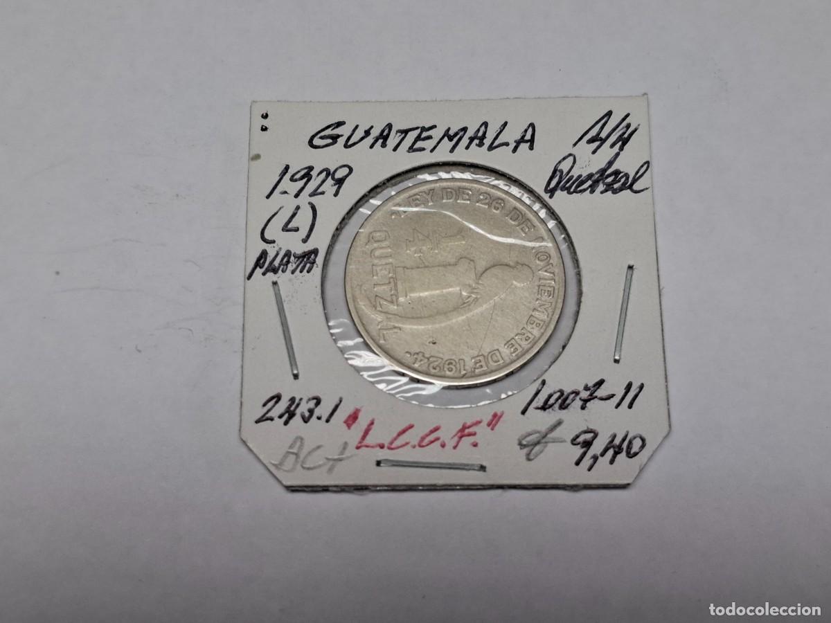 Monedas antiguas de Am&eacute;rica: 1/4 de QUETZAL de PLATA de 1929 L KM 243.1 GUATEMALA en BC+