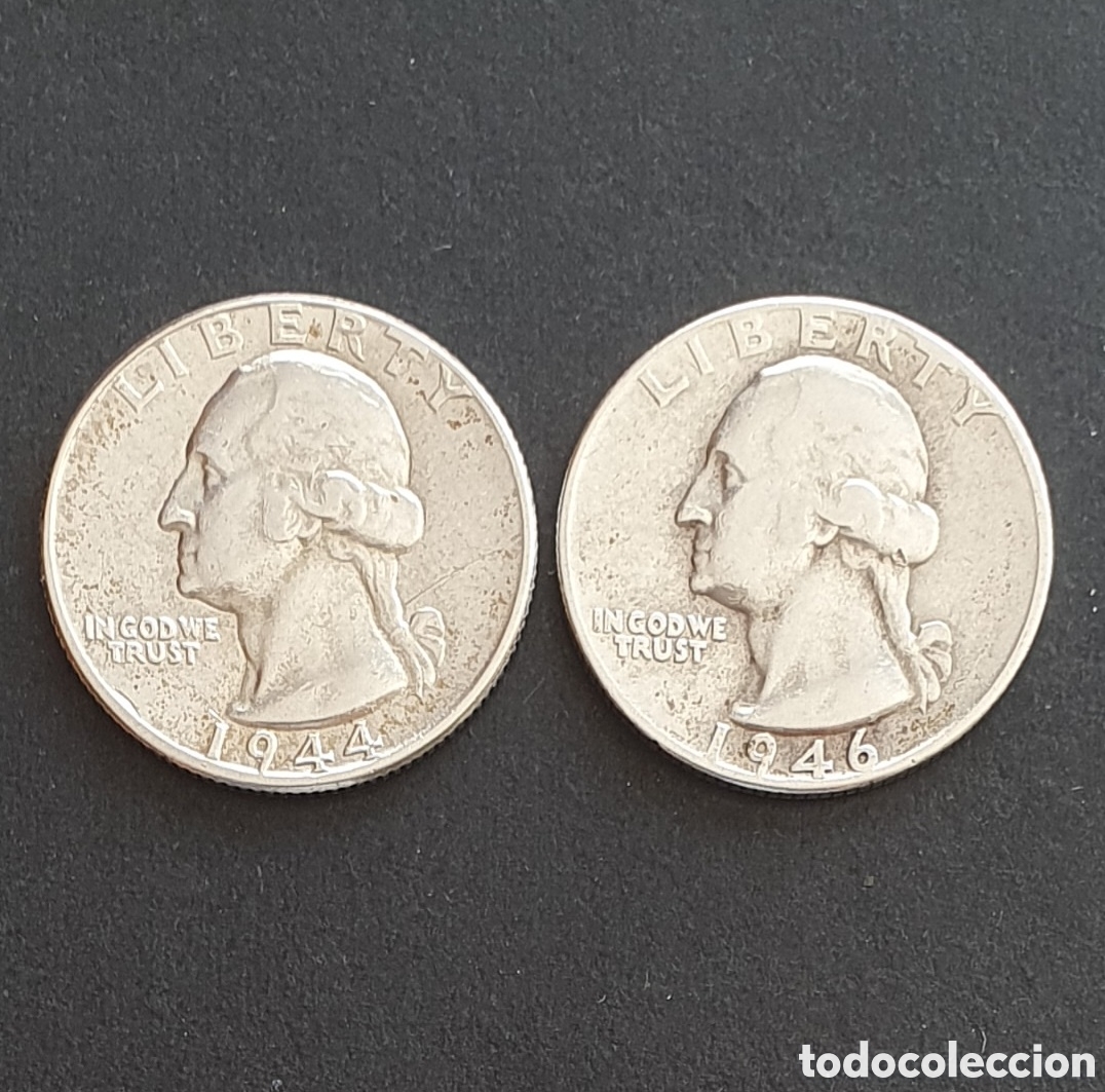 Monedas antiguas de Am&eacute;rica: EEUU 2 MONEDAS 1/4 D&Oacute;LAR PLATA 1944-1946 FILADELFIA