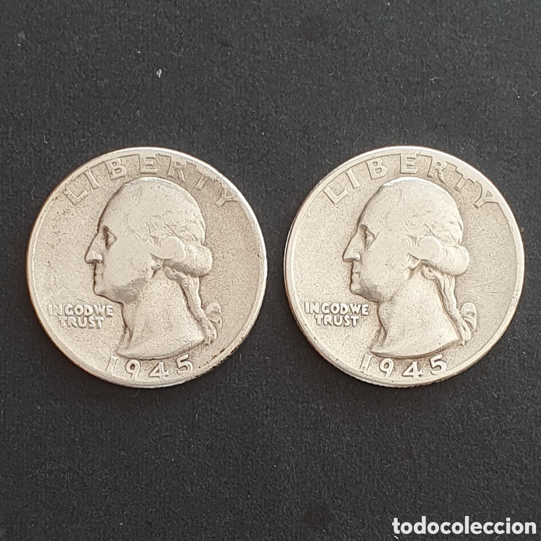 Monedas antiguas de Am&eacute;rica: EEUU 2 MONEDAS 1/4 D&Oacute;LAR PLATA 1945