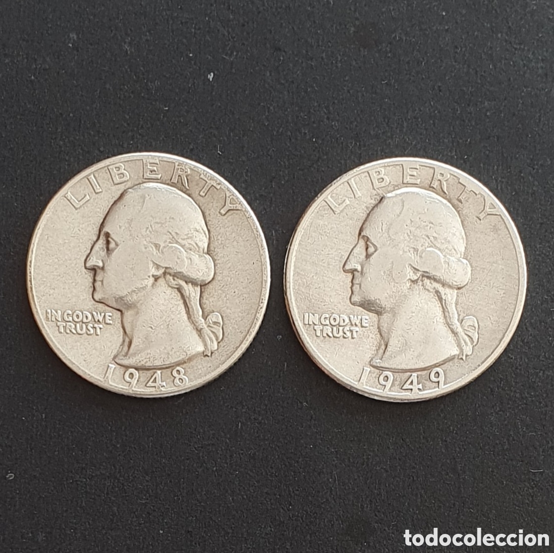 Monedas antiguas de Am&eacute;rica: EEUU 2 MONEDAS 1/4 D&Oacute;LAR PLATA 1948-1949 FILADELFIA