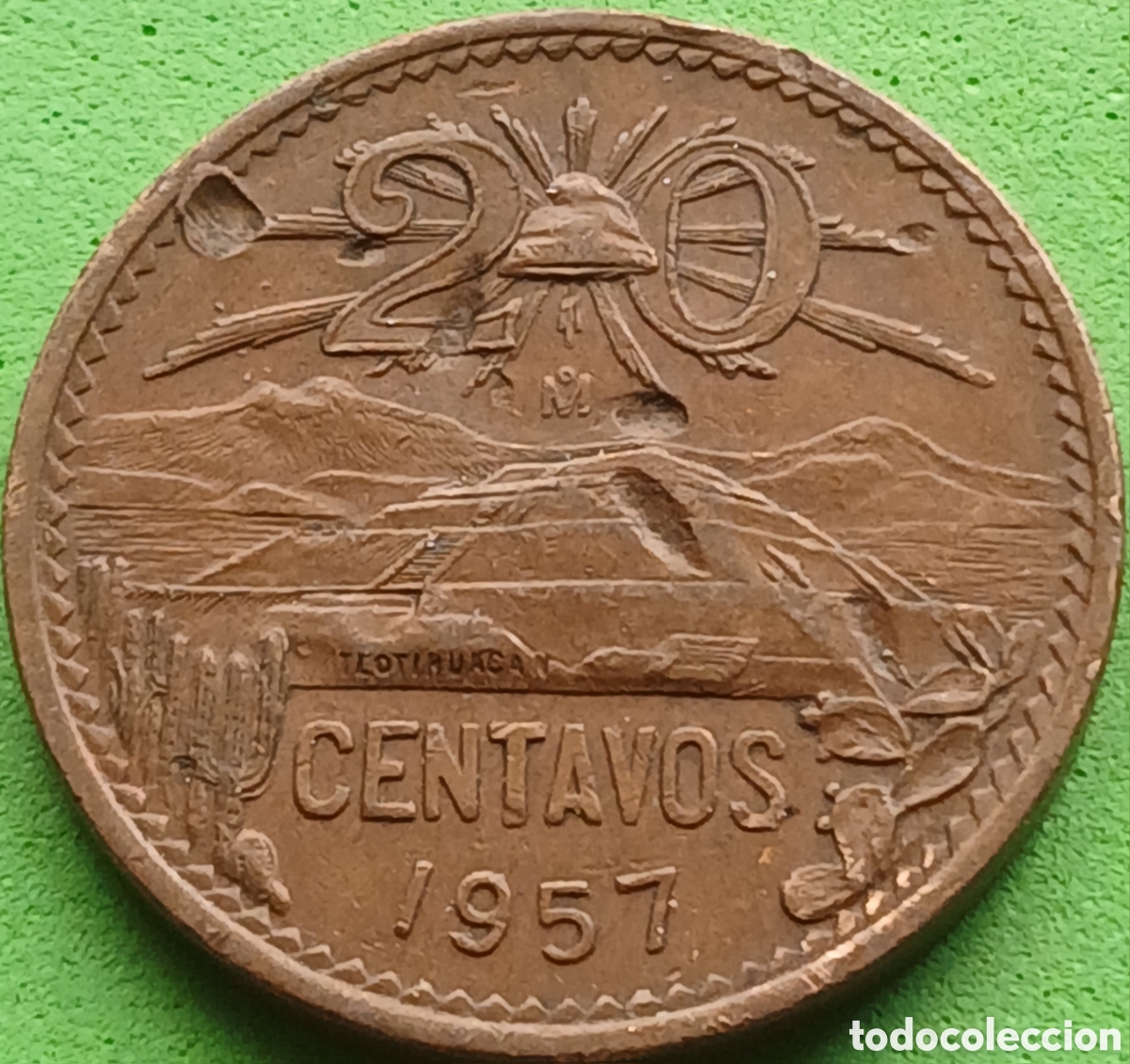 Monedas antiguas de Am&eacute;rica: M&eacute;xico 20 centavos 1957 km#440 poco com&uacute;n