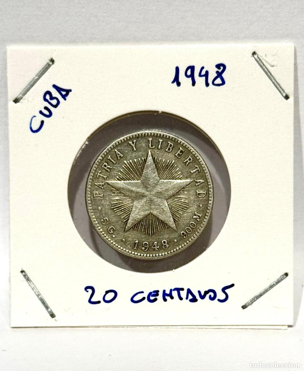 Monedas antiguas de Am&eacute;rica: Moneda de plata veinte centavos Cuba 1948