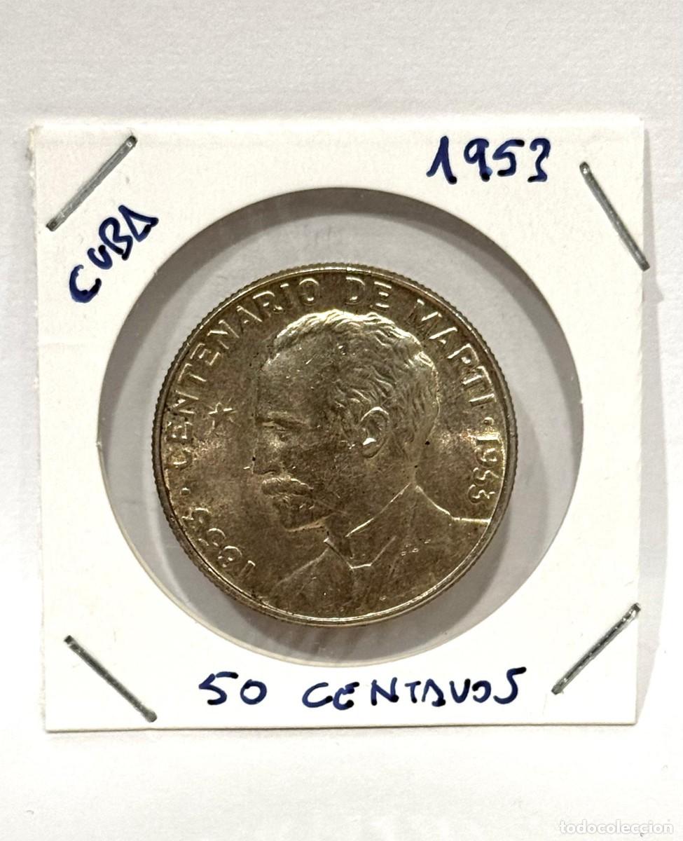 Monedas antiguas de Am&eacute;rica: Moneda de plata 50 centavos Cuba 1953