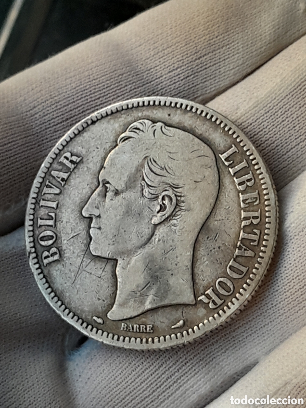Monedas antiguas de Am&eacute;rica: Moneda plata 5 bolivares, a&ntilde;o 1912, 24,53 gr, moneta argento, silver coin