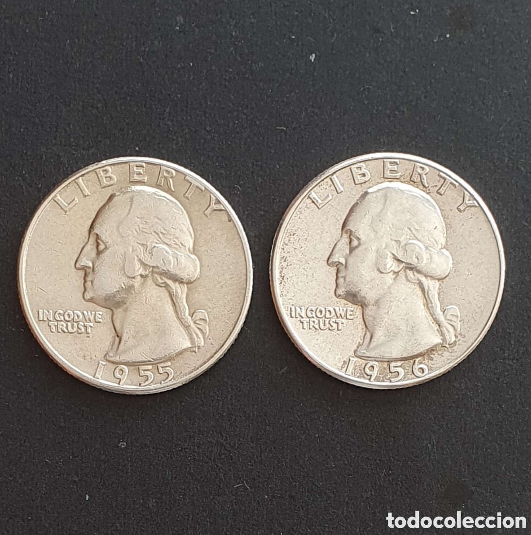 Monedas antiguas de Am&eacute;rica: EEUU 2 MONEDAS 1/4 D&Oacute;LAR PLATA 1955-1956 FILADELFIA