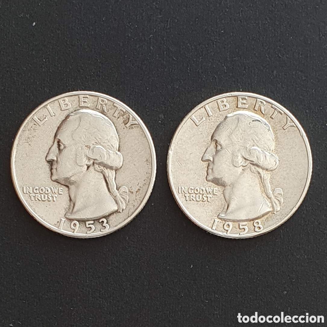 Monedas antiguas de Am&eacute;rica: EEUU 2 MONEDAS 1/4 D&Oacute;LAR PLATA 1953-1958 D&Eacute;NVER