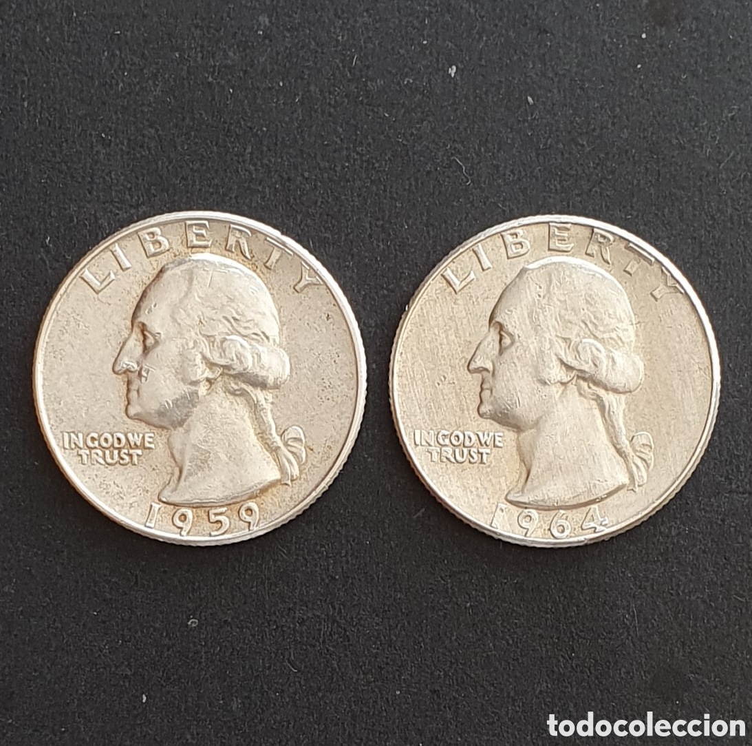 Monedas antiguas de Am&eacute;rica: EEUU 2 MONEDAS 1/4 D&Oacute;LAR PLATA 1959-1964 D&Eacute;NVER