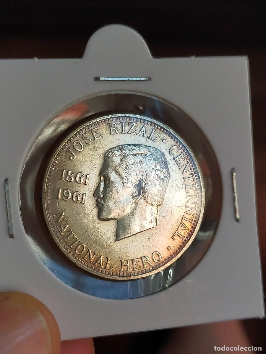 Monedas antiguas de Am&eacute;rica: MONEDA DE 1/2 0.5 HALF MEDIO PESO BANCO CENTRAL FILIPINAS 1861 1961 PLATA JOSE RIZAL CENTENARIO