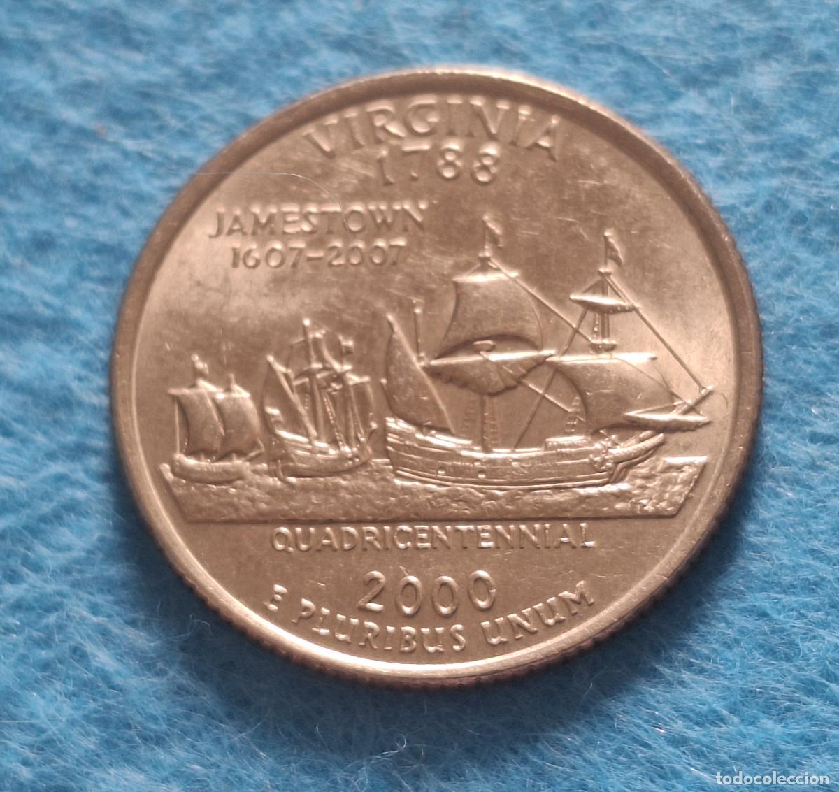 Monedas antiguas de Am&eacute;rica: MONEDA USA. Estados Unidos. Quarters. Estado de Virginia. A&Ntilde;O 2000. D. 25 centavos. 50 Estados