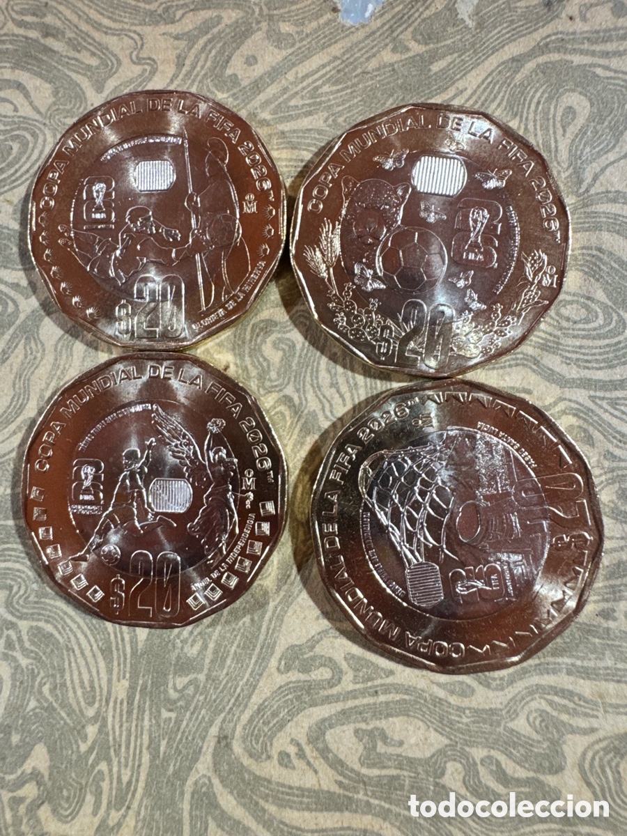 Monedas antiguas de Am&eacute;rica: 4 monedas M&eacute;xico f&uacute;tbol 2026