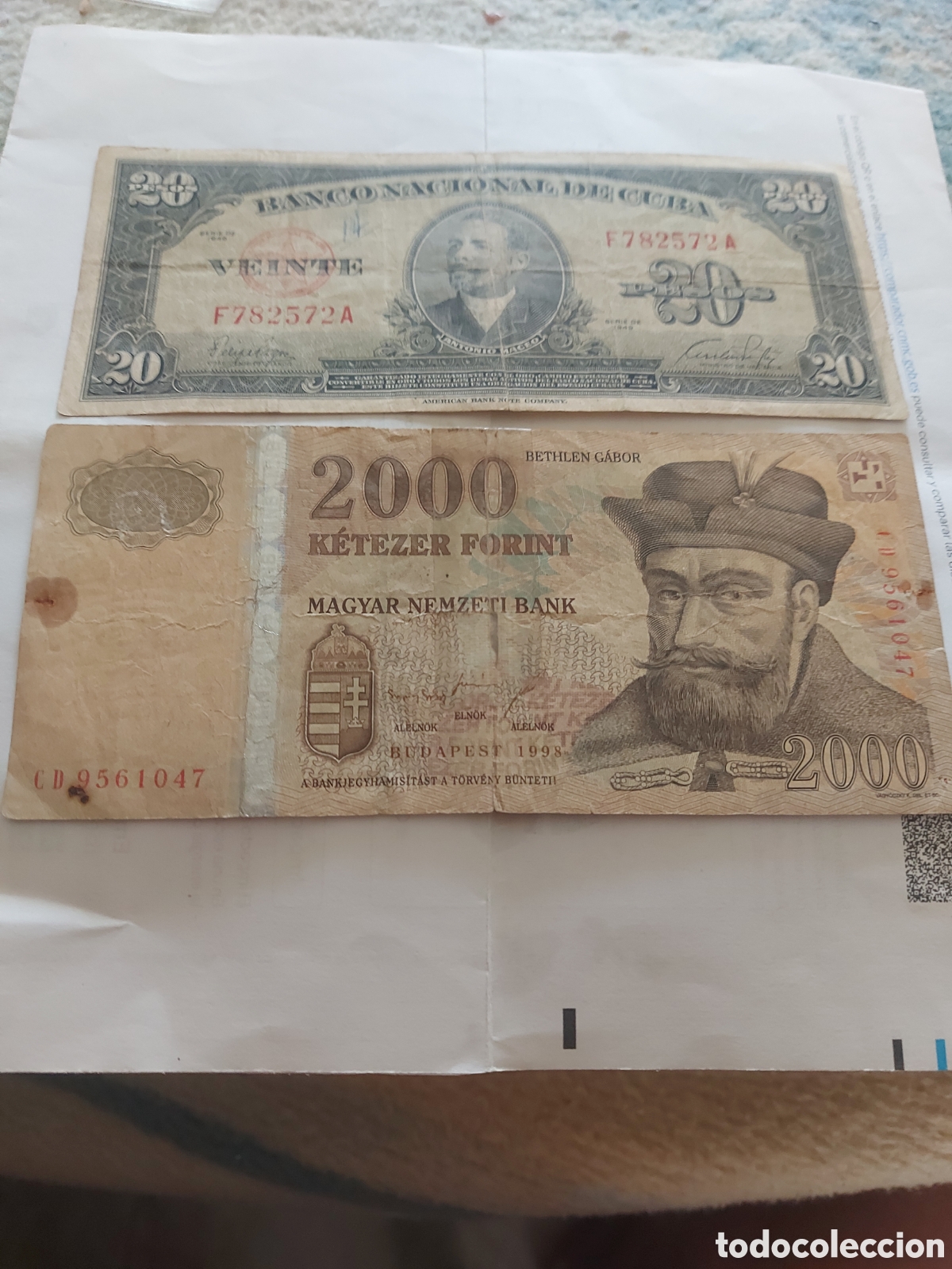 Monedas antiguas de Am&eacute;rica: 1 billete de Cuba y1 de H