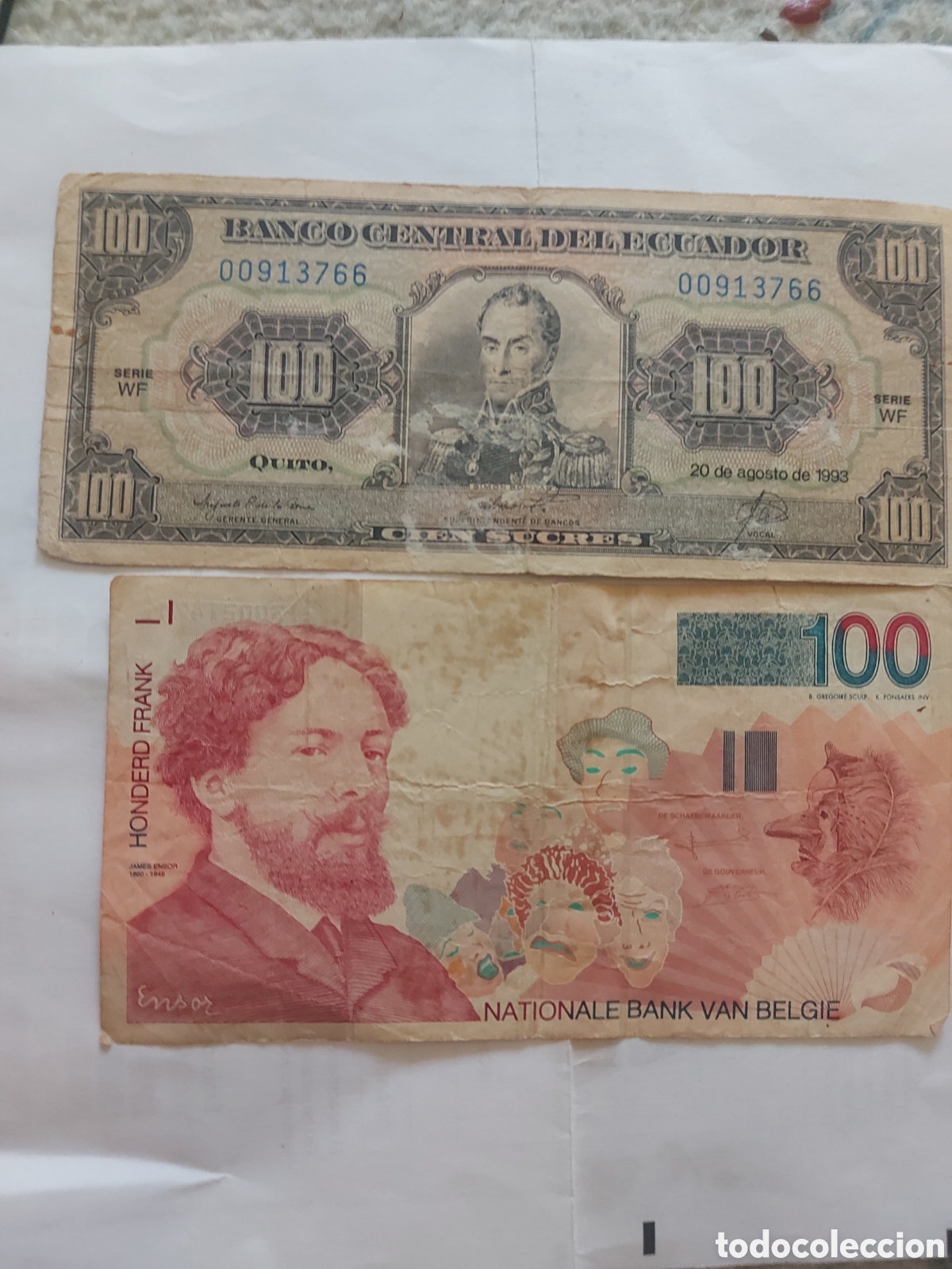 Monedas antiguas de Am&eacute;rica: 1 billete de Ecuador de100