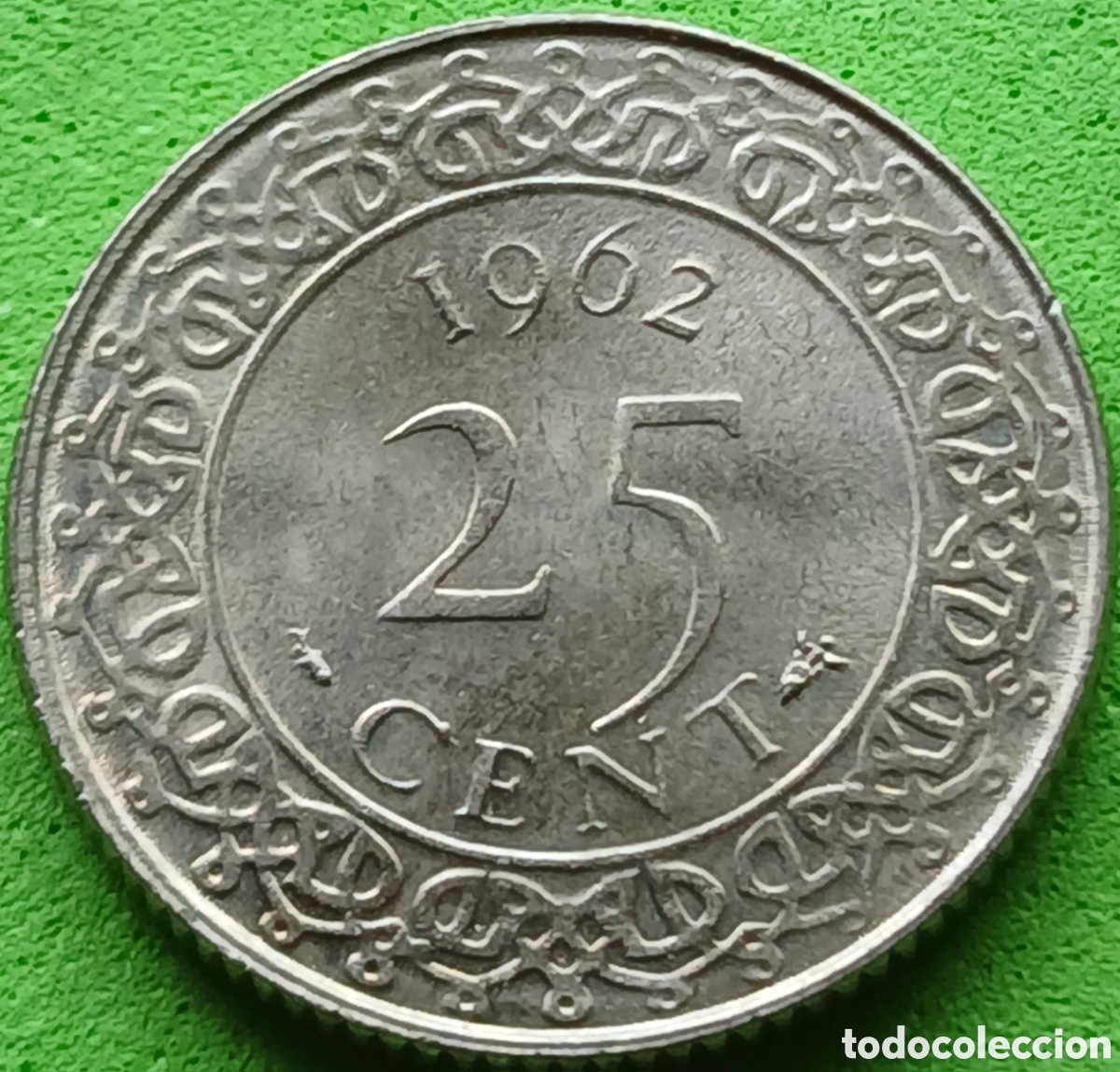 Monedas antiguas de Am&eacute;rica: Surinam 25 cents 1962 km#14 sin marca