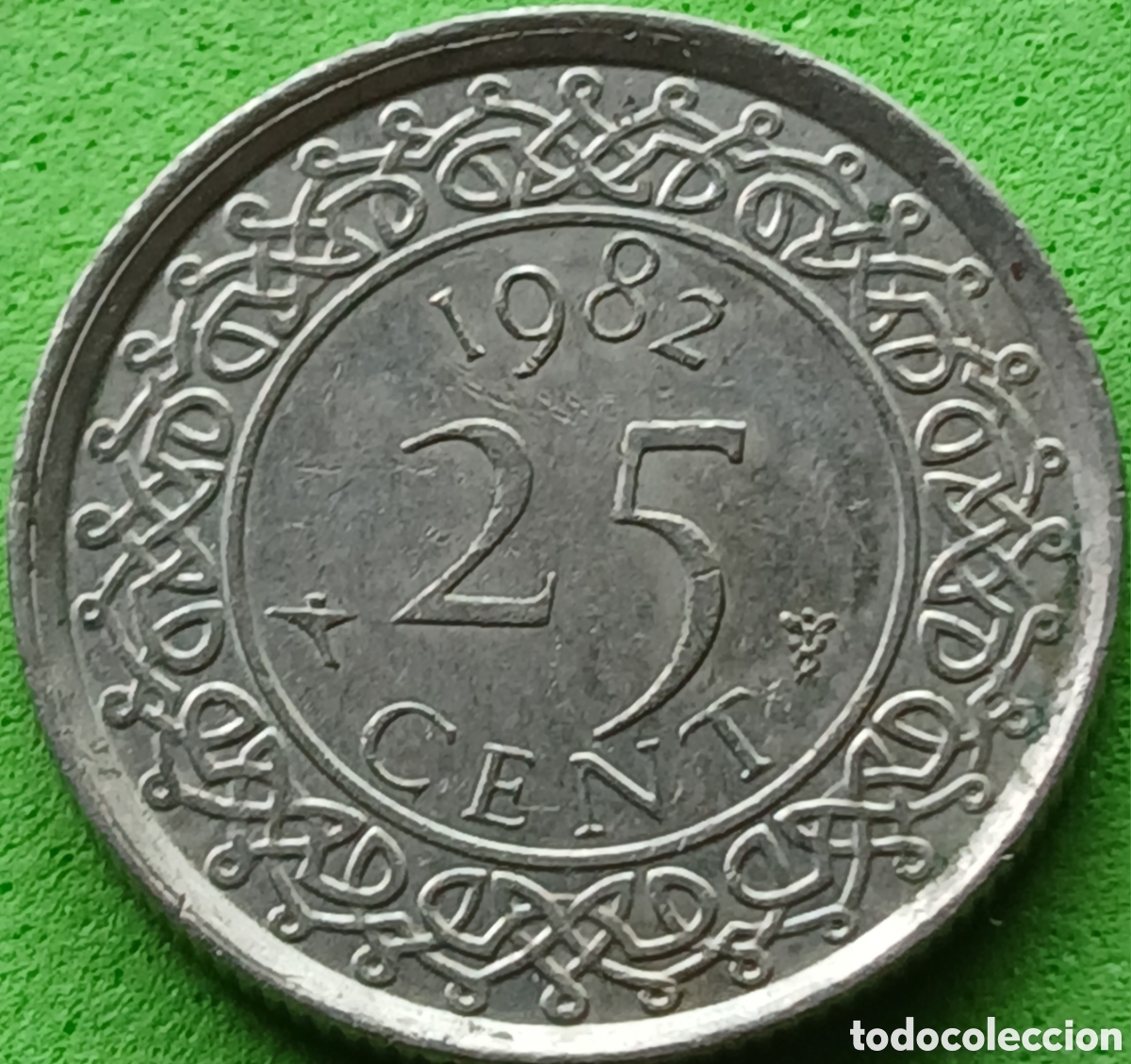 Monedas antiguas de Am&eacute;rica: Surinam 25 cents 1982 km#14 poco com&uacute;n