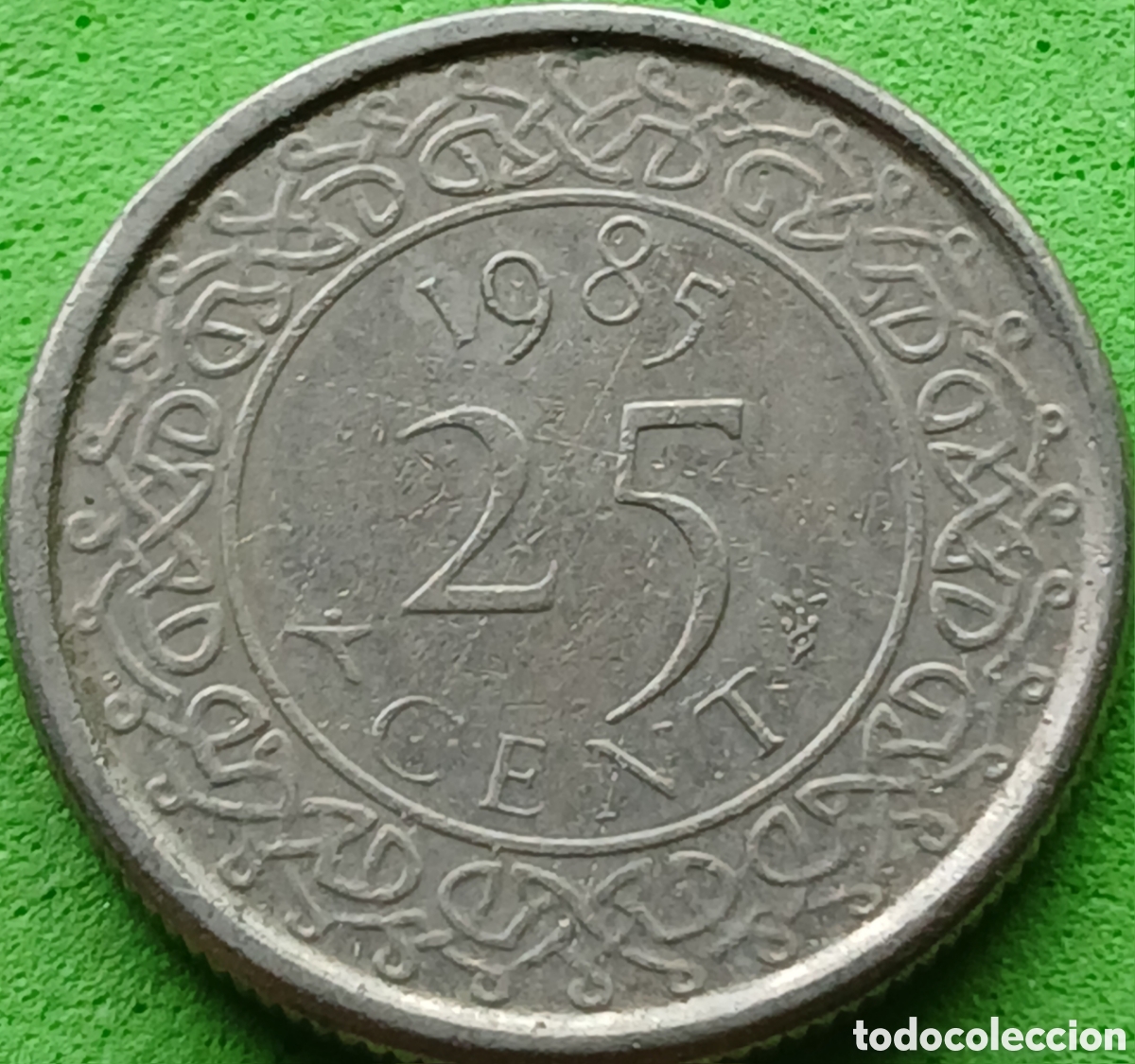 Monedas antiguas de Am&eacute;rica: Surinam 25 cents 1985 km#14 poco com&uacute;n