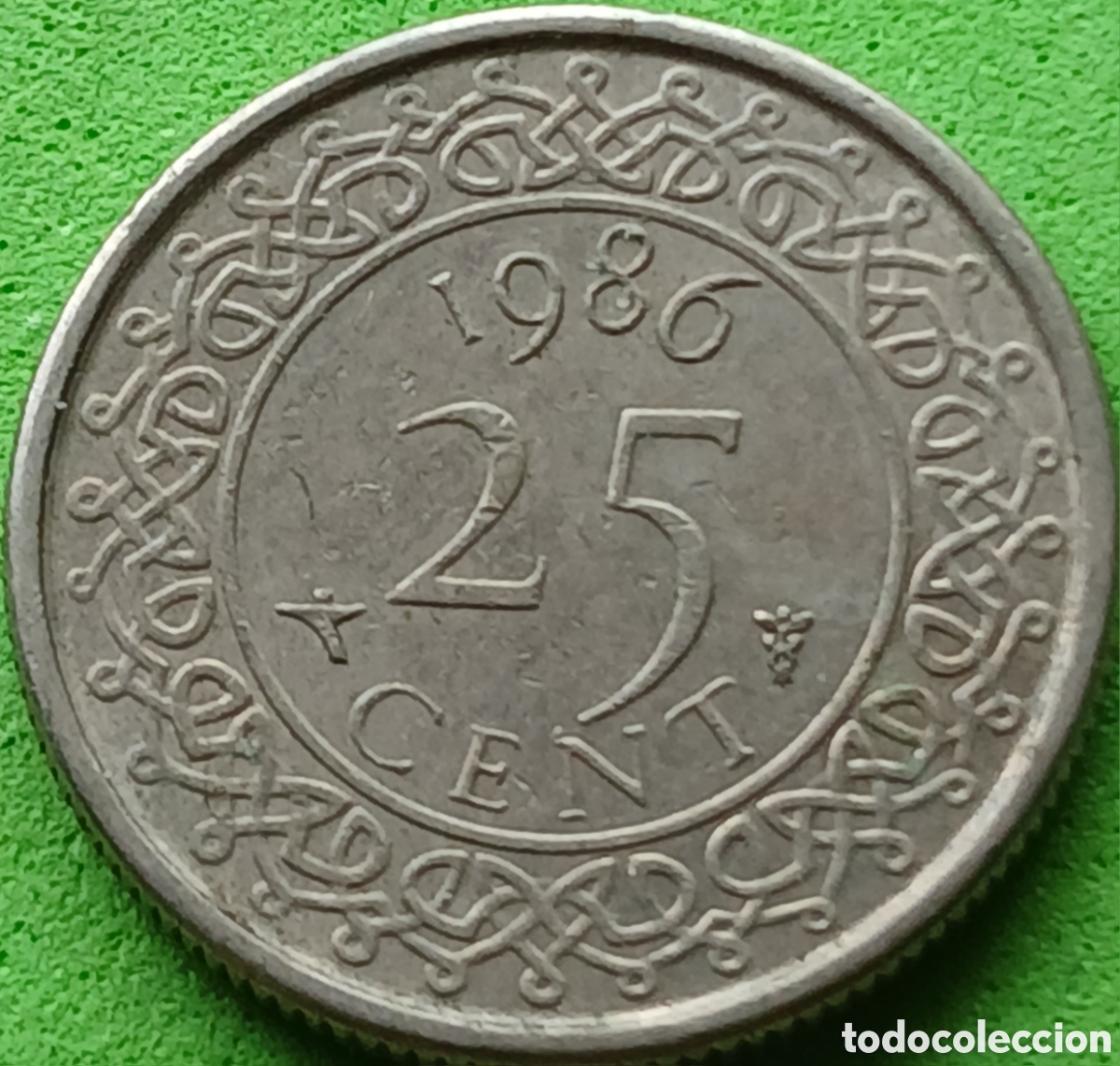 Monedas antiguas de Am&eacute;rica: Surinam 25 cents 1986 km#14 poco com&uacute;n