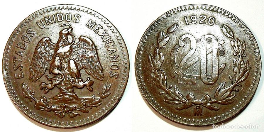 Moedas antigas da Am&eacute;rica: MEJICO - 20 CENTS - 1920 - E.B.C. - BRONCE