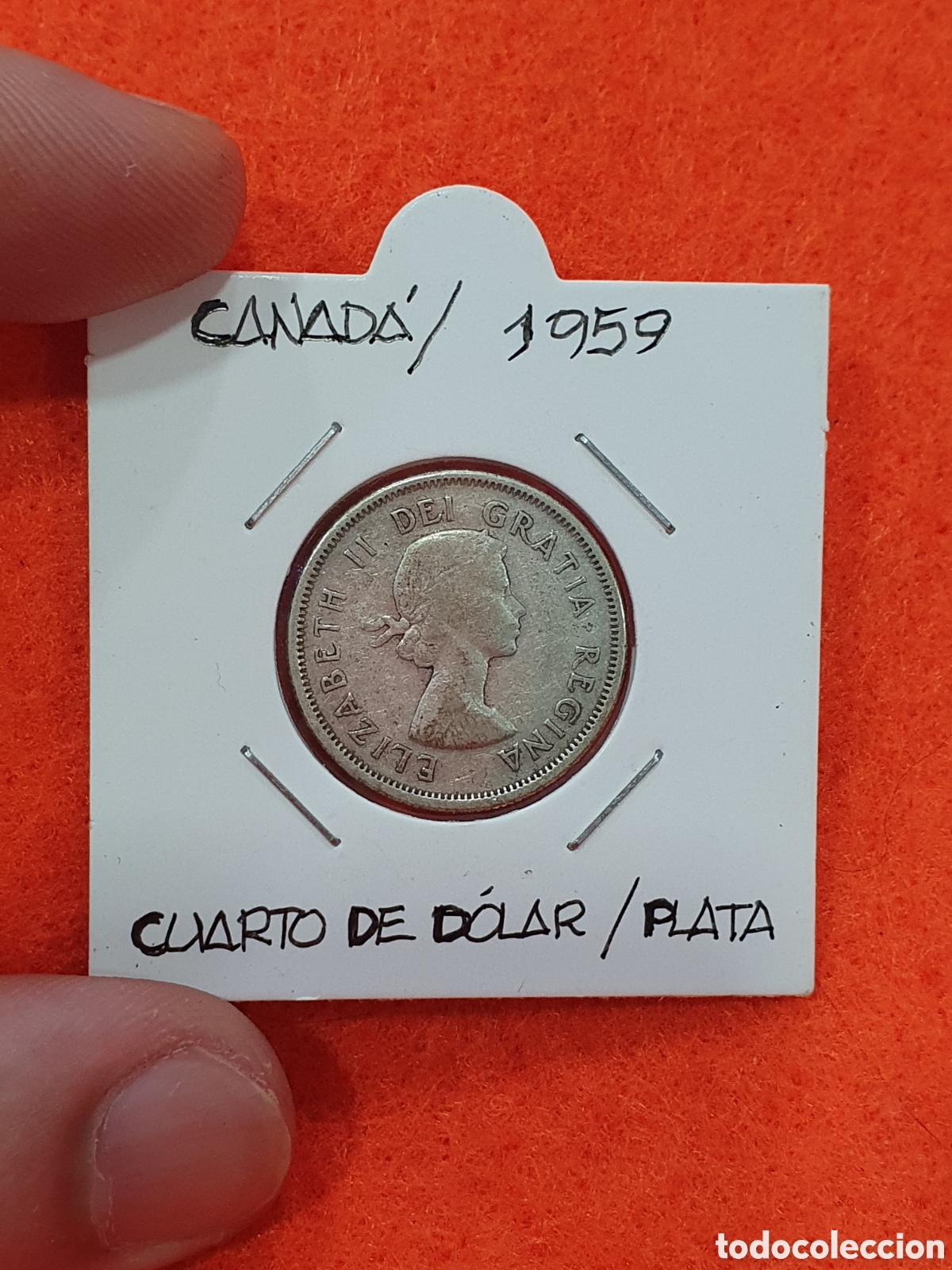 Alte M&uuml;nzen aus Amerika: 25 cents Canad&aacute; 1959. Plata. (L128)