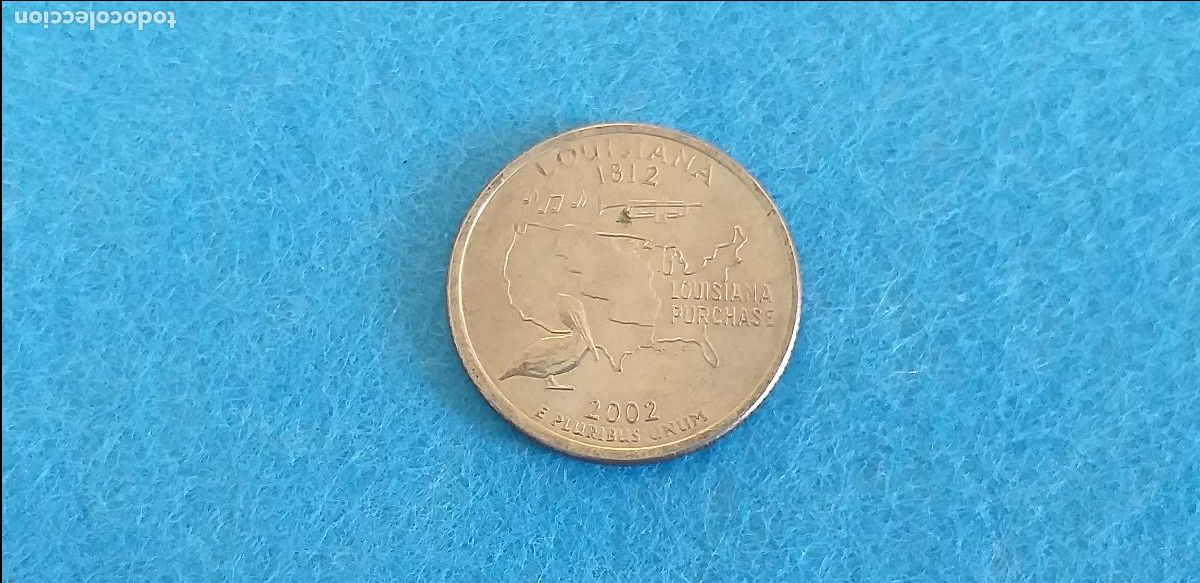 Monedas antiguas de Am&eacute;rica: Moneda Estados Unidos. Usa. 25 centavos. 1/4 Dolar. A&ntilde;o 2002 P. Estado de Luisiana. 50 state quarter