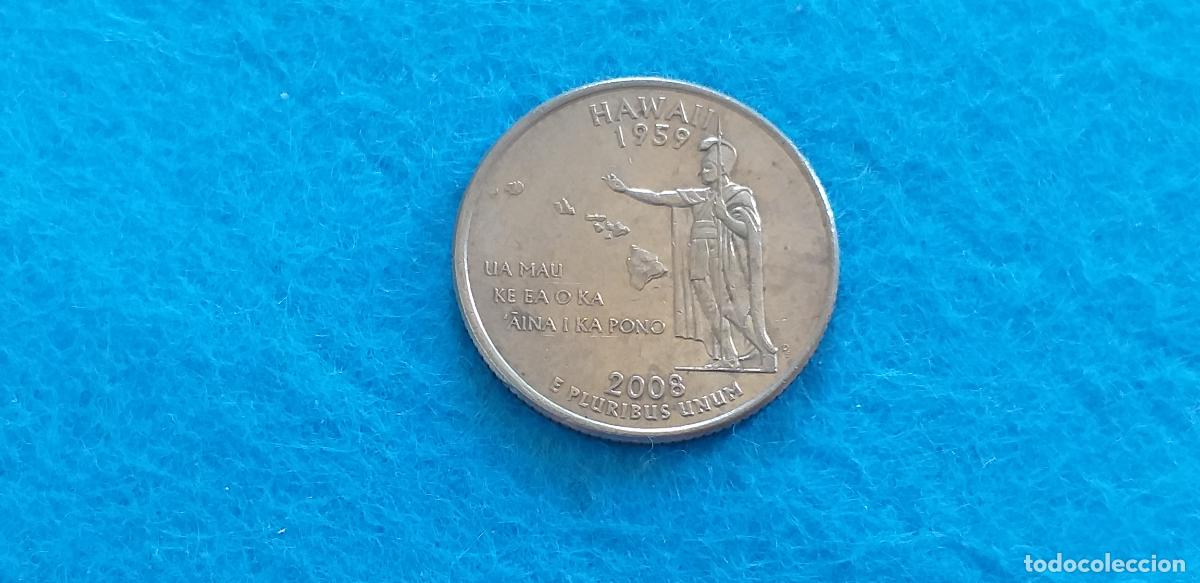 Monedas antiguas de Am&eacute;rica: Moneda de Estados Unidos, U.S.A. &frac14; quarter dollar. A&ntilde;o 2008. Haw&aacute;i