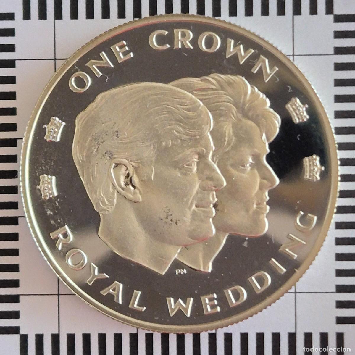 Monnaies anciennes d'Am&eacute;rique: CROWN PLATA, TURKS & CAICOS. ISABEL II, 1986. BODA REAL. (KM#60a).