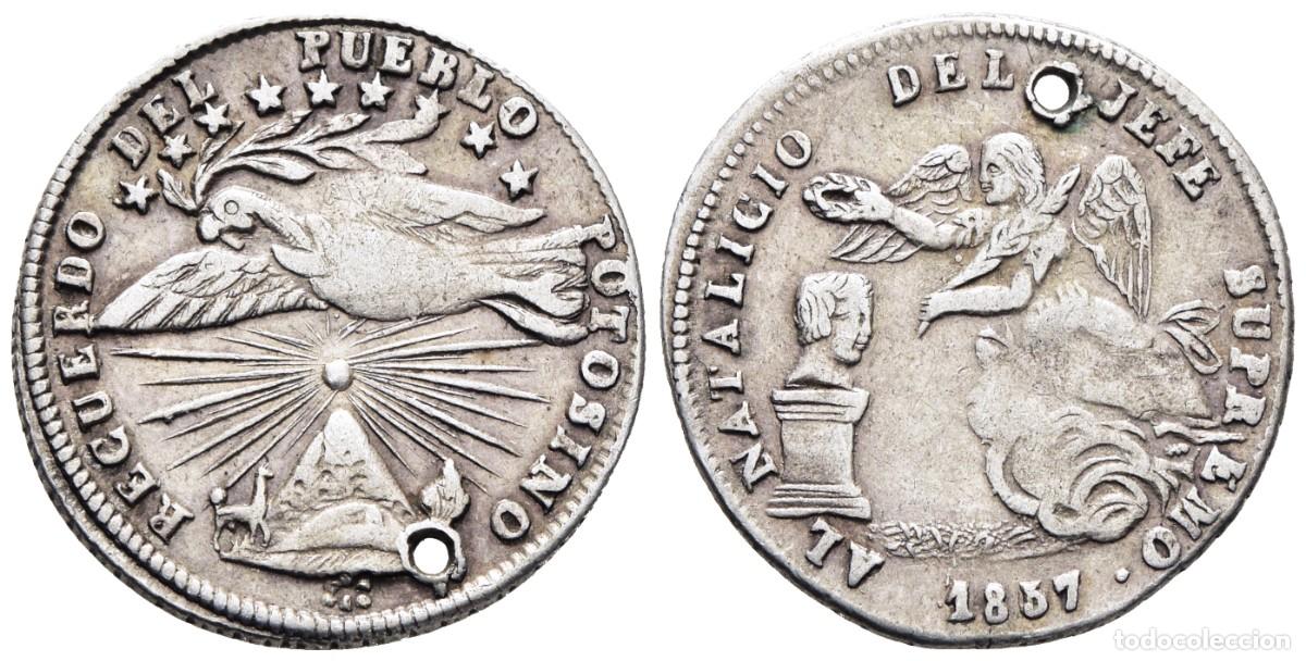 Monedas antiguas de Am&eacute;rica: *** ESCASA MEDALLA (1 SOL) DE BOLIVIA. 1857. POTOS&Iacute;. AL NATALICIO DEL JEFE SUPREMO. PLATA ***