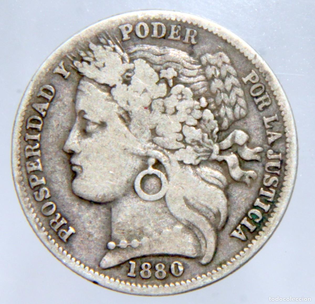 Monedas antiguas de Am&eacute;rica: A959 PERU 1 PESETA 1880 &ldquo;B&rdquo; - PLATA