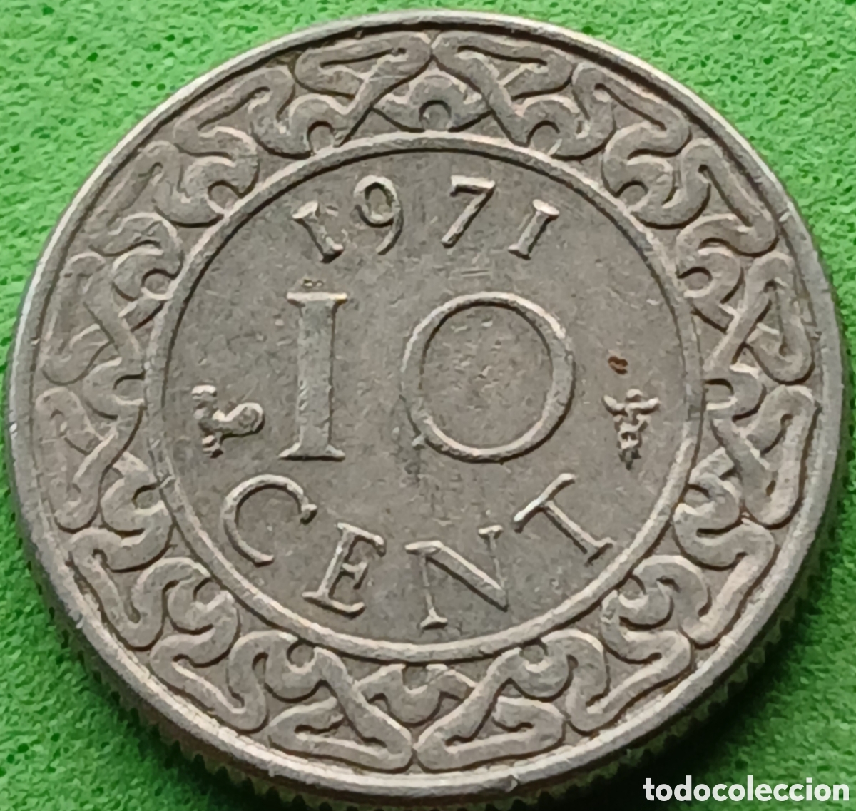 Monedas antiguas de Am&eacute;rica: Surinam 10 cent 1971 km#13 poco com&uacute;n