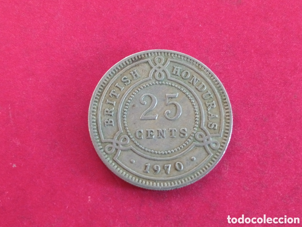 Monedas antiguas de Am&eacute;rica: 25 cents Honduras brit&aacute;nica 1970