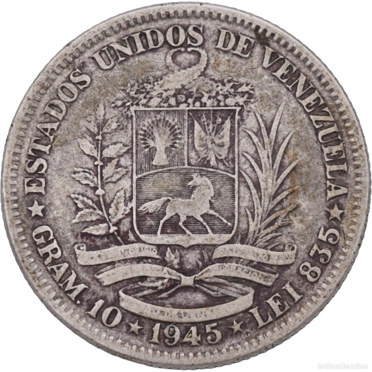 Monedas antiguas de Am&eacute;rica: Moneda de plata - Venezuela 1945 - Foto 2