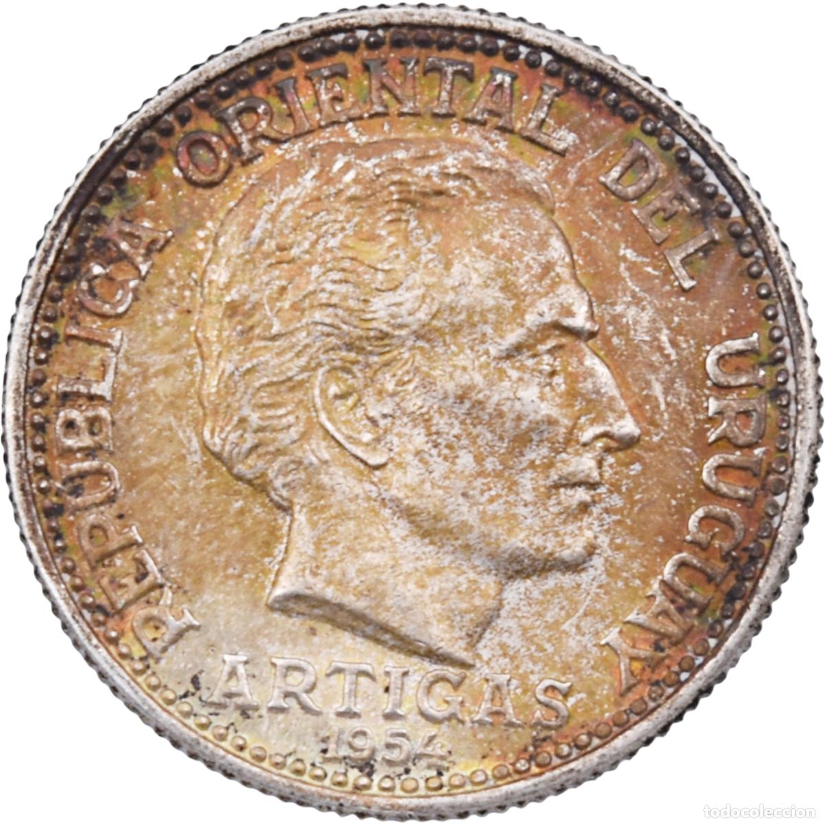 Moedas antigas da Am&eacute;rica: Moneda de plata - Uruguay 1954