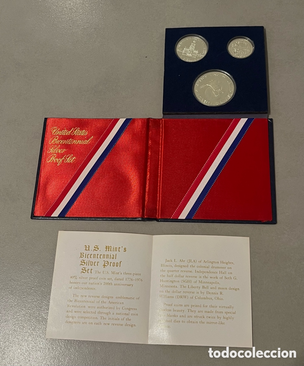 Monedas antiguas de Am&eacute;rica: ESTUCHE 3 MONEDAS DE PLATA (1776-1976) BICENTENARIO DE ESTADOS UNIDOS