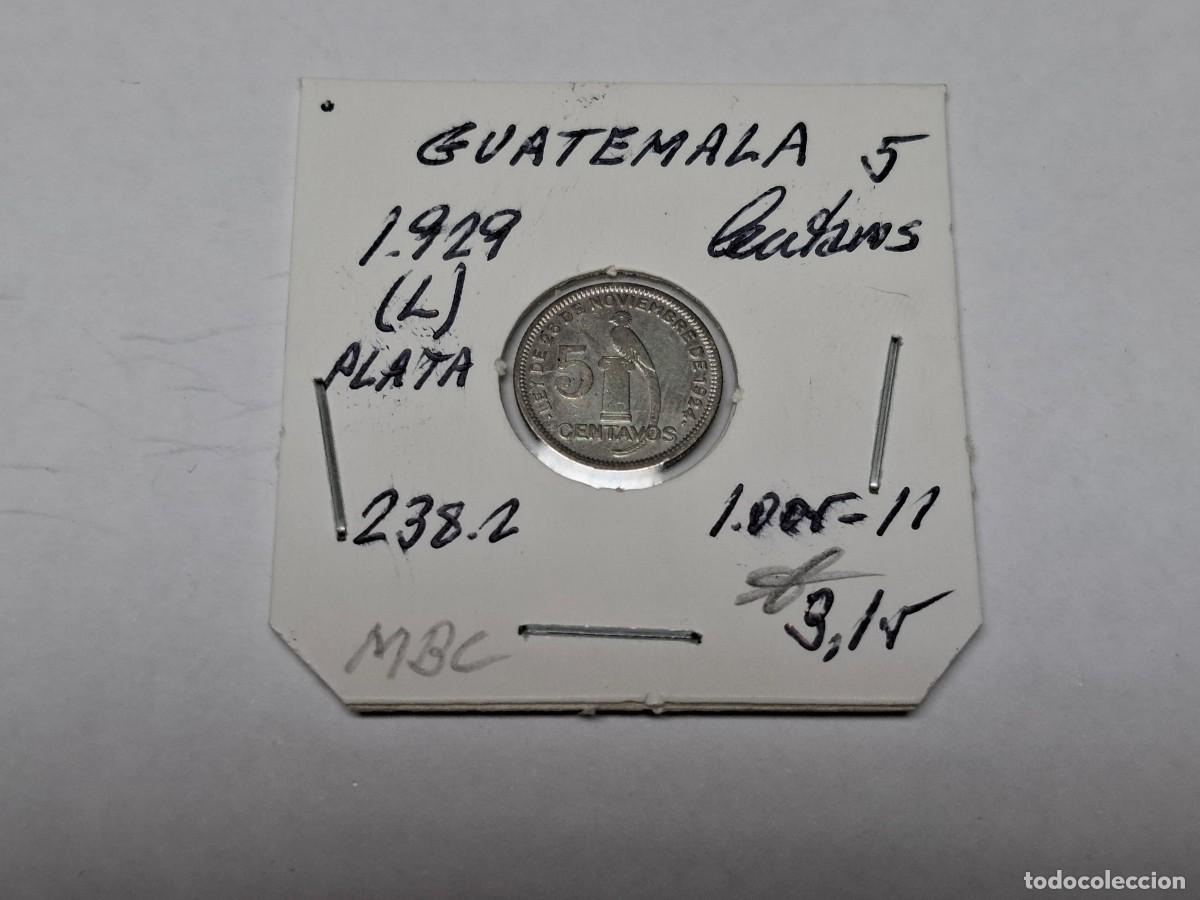 Monedas antiguas de Am&eacute;rica: 5 CENTAVOS de PLATA de 1929 L KM 238.2 GUATEMALA en MBC