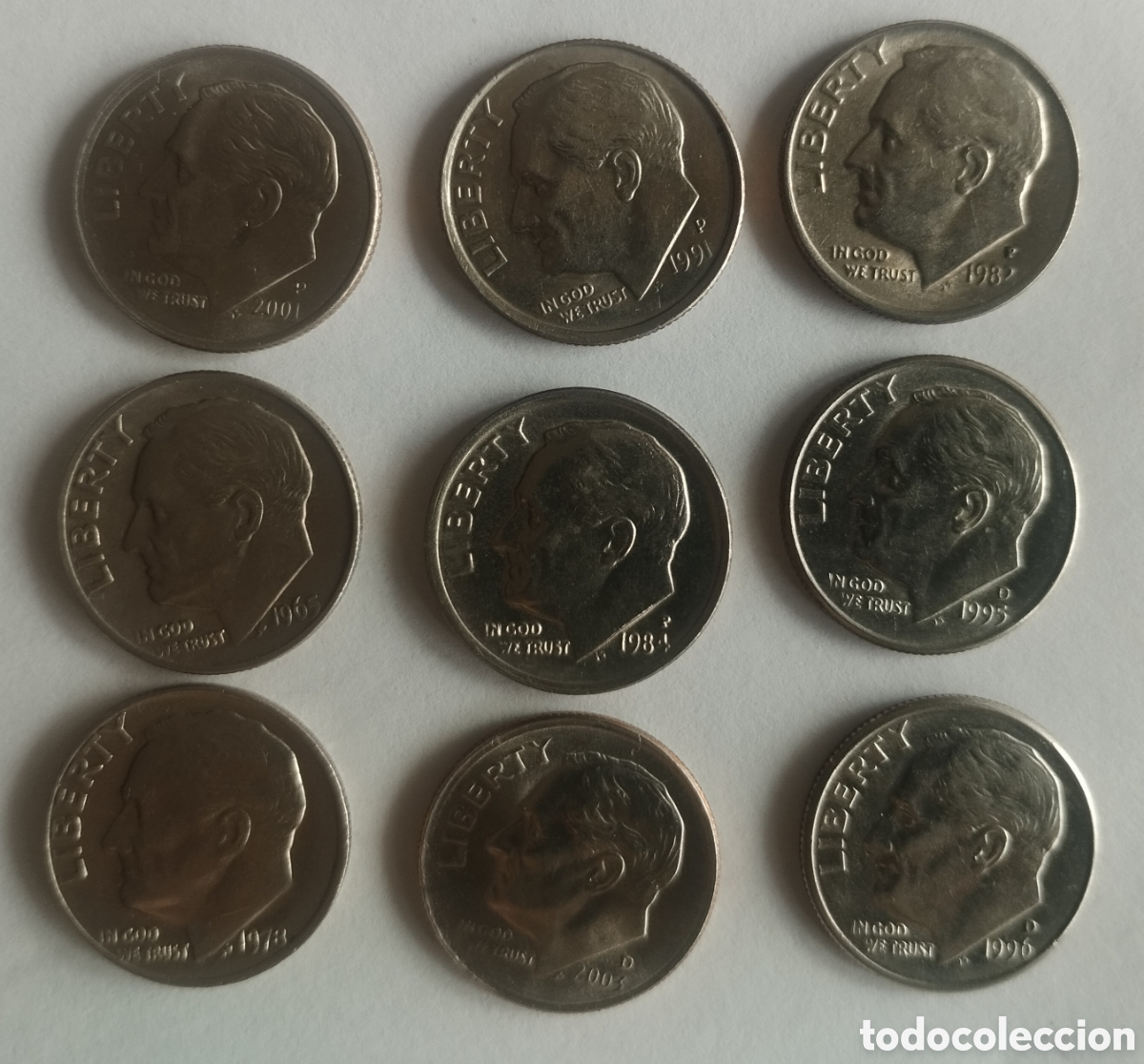 Monedas antiguas de Am&eacute;rica: LOTE EEUU NUEVE DIMES DISTINTAS FECHAS Y CECAS (FOTO)