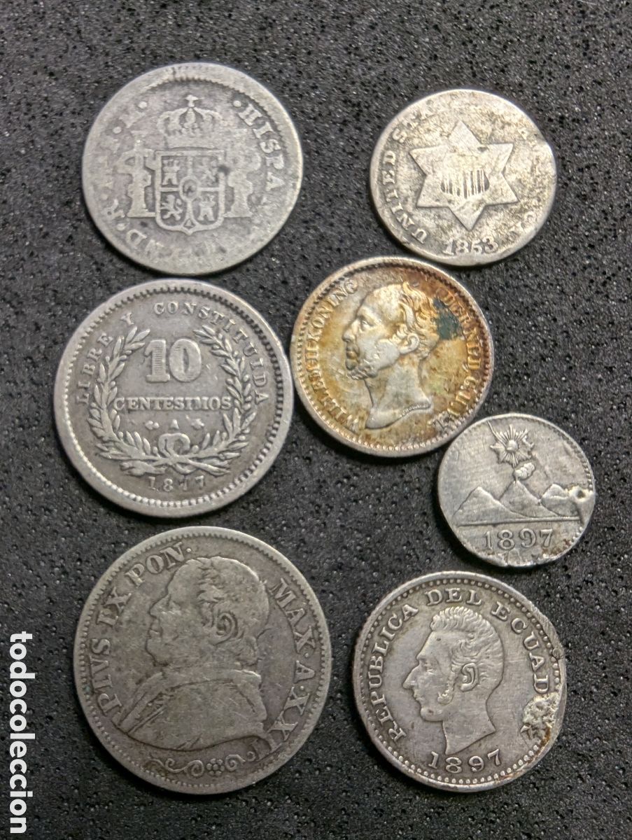 Monedas antiguas de Am&eacute;rica: Lote peque&ntilde;as monedas S.XVIII y XIX plata
