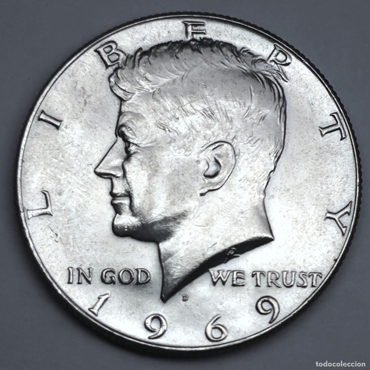 Monedas antiguas de Am&eacute;rica: MONEDA PLATA ESTADOS UNIDOS 1/2 DOLAR 1969 D., KENNEDY EBC